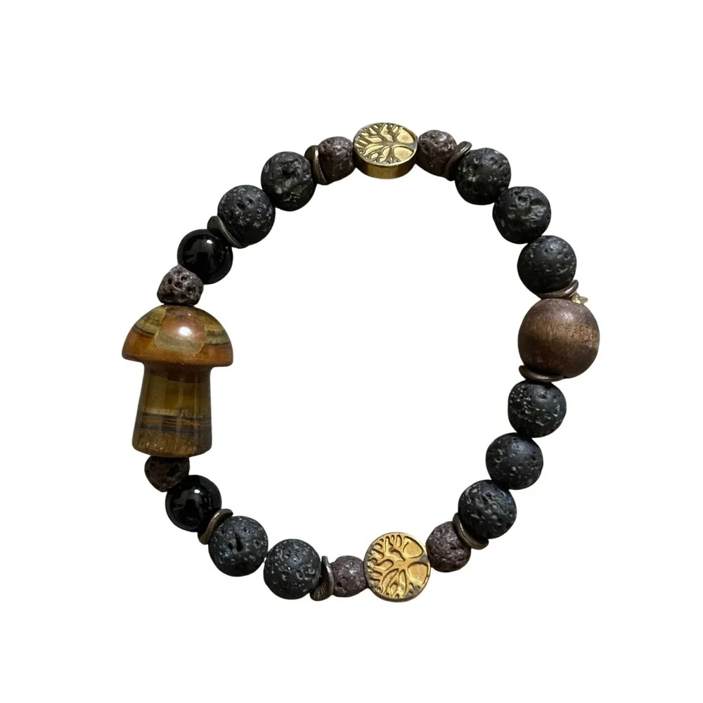 Mushroom Lava Stone Beaded Bracelet Boho Tree of‎ Life Charm Gemstone